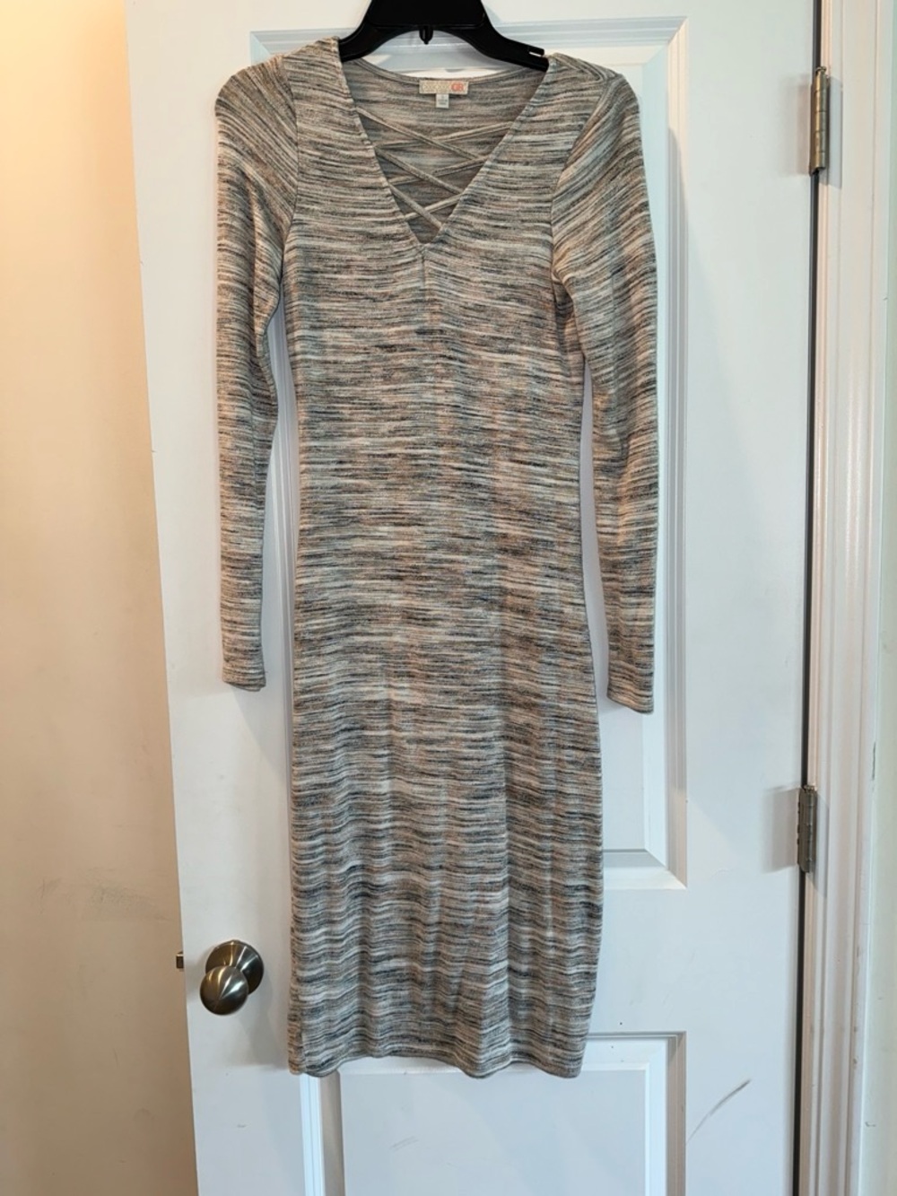 GB girls Heathered Gray Long Sleeve Crisscross V-Neck Midi Dress